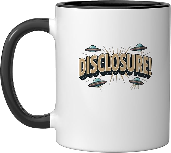 UFO DISCLOSURE Extraterrestrial ET's Aliens Spacecraft SciFi Ceramic Mug, Black/White