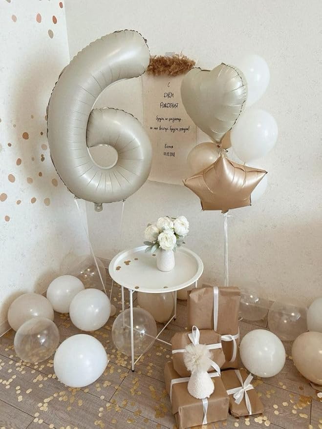 Cream Number 6 Balloon Balloons, Happy Birthday Decoration for 6th, 40 Inch Six Number Balloons for 6, 16, 26, 60, 2026 Wedding Anniversaries Singles Party, 2026 New Years Eve Party