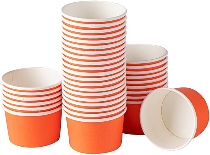 Coppetta 3-Ounce Dessert Cups, 50 Disposable Ice Cream Cups - Lids Sold Separately, Durable, Orange Paper Frozen Yogurt Bowls, For Hot And Cold Foods, Perfect For Gelato Or Mousse - Restaurantware