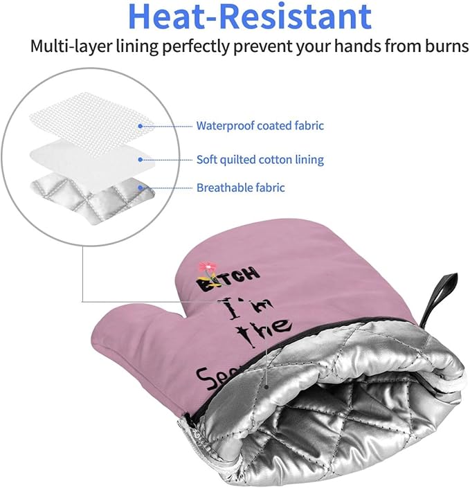 Oven Mitts of 2-Pack Set, Biich I Am The Secret Ingredient, Funny Kitchen Gloves Heat Resistant Non-Slip Kitchen Mitts Safe Cooking Baking Grilling