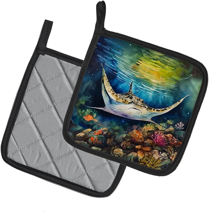 Caroline's Treasures Sting Ray Pair of Pot Holders Kitchen Heat Resistant Pot Holders Sets Oven Hot Pads for Cooking Baking BBQ, 7 1/2 x 7 1/2