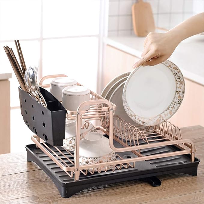 Aluminum Alloy Dish Rack Kitchen Storage Box Drain Rack Drying Board Shelf Sink Knife and Fork Box Made Very Suitable for Home Kitchen.