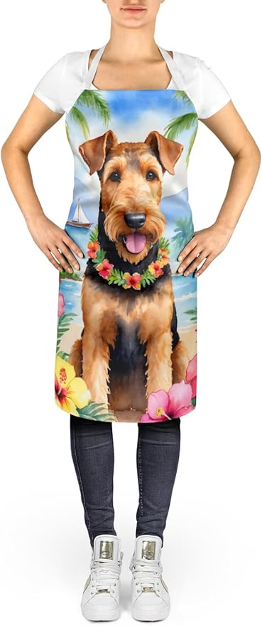 Caroline's Treasures Airedale Terrier Luau Apron Cooking Kitchen Server Baking Crafts Gardening for Adult Women Men, Unisex, Large, Multicolor