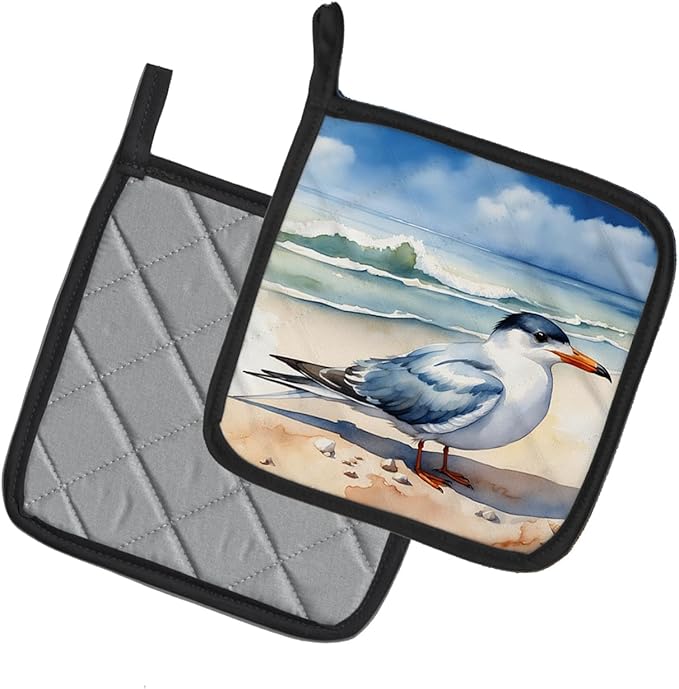 Caroline's Treasures Tern Resting Pair of Pot Holders Kitchen Heat Resistant Pot Holders Sets Oven Hot Pads for Cooking Baking BBQ, 7 1/2 x 7 1/2
