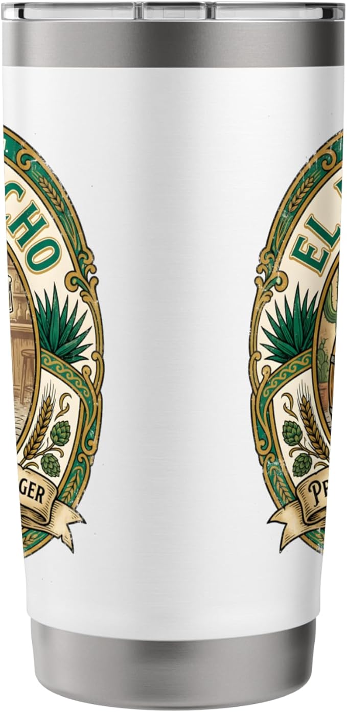 El Borracho The Drunk Mexican Cerveza Retro Beer Label Stainless Steel Insulated Tumbler