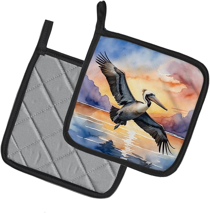 Caroline's Treasures Pelican Fyling at Sunrise Pair of Pot Holders Kitchen Heat Resistant Pot Holders Sets Oven Hot Pads for Cooking Baking BBQ, 7 1/2 x 7 1/2