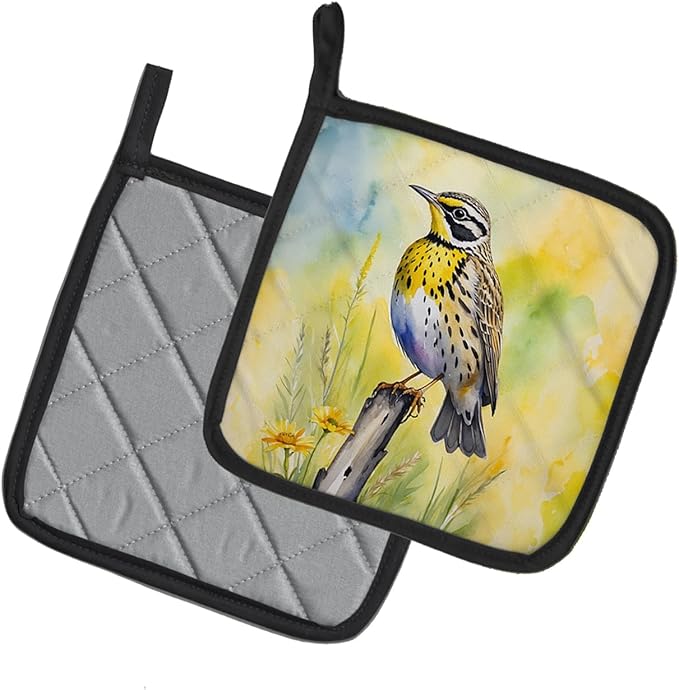 Caroline's Treasures Montana Western Meadowlark Pair of Pot Holders Kitchen Heat Resistant Pot Holders Sets Oven Hot Pads for Cooking Baking BBQ, 7 1/2 x 7 1/2