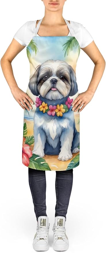 Caroline's Treasures Shih Tzu Luau Apron Cooking Kitchen Server Baking Crafts Gardening for Adult Women Men, Unisex, Large, Multicolor