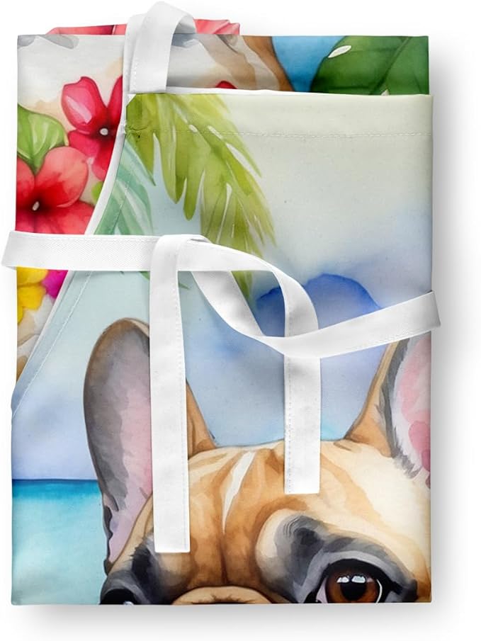 Caroline's Treasures French Bulldog Luau Apron Cooking Kitchen Server Baking Crafts Gardening for Adult Women Men, Unisex, Large, Multicolor