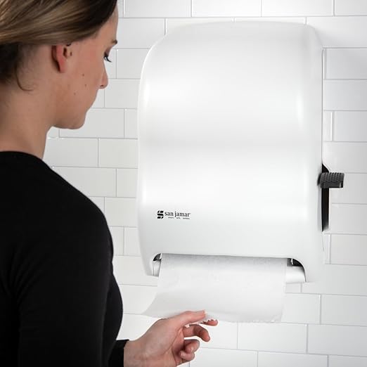 San Jamar Classic Paper Towel Dispenser with Lever, Manual Storage Solution for Bathroom and Kitchen, 16.5" x 12.94" x 9.25", 1 Count, White