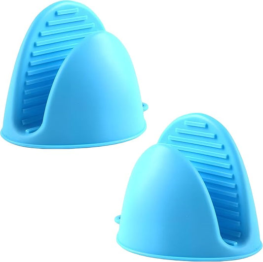 1 Pair Blue, Mini Silicone Oven Gloves, Mini Finger Protector Pot Holder for Kitchen,Cooking,Baking,BBQHeat Resistant Gloves，can be Washed in The Dishwasher