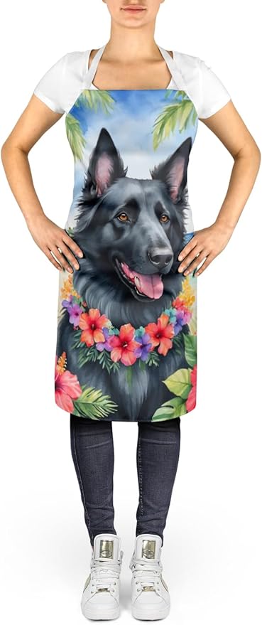 Caroline's Treasures Belgian Sheepdog Luau Apron Cooking Kitchen Server Baking Crafts Gardening for Adult Women Men, Unisex, Large, Multicolor