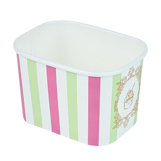 Restaurantware Paper Cups 50 Count 12 Ounce Square Disposable Ice Cream Containers, Leak-Resistant Paper Dessert To Go Cups, Hot And Cold Food, Durable Green And Pink Stripe Design