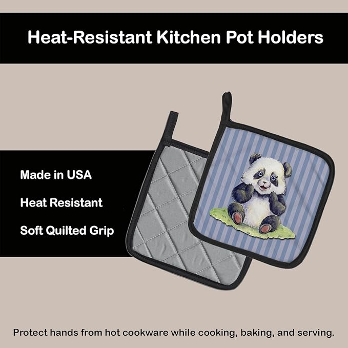 Caroline's Treasures BB7142PTHD Panda Bear Pair of Pot Holders Kitchen Heat Resistant Pot Holders Sets Oven Hot Pads for Cooking Baking BBQ, 7 1/2 x 7 1/2