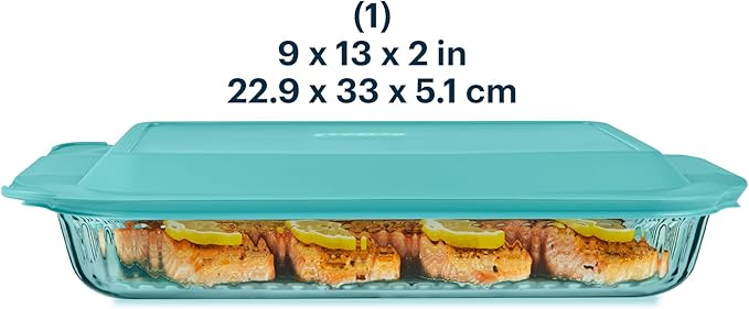 Pyrex Colors Tinted (9"x13") Tinted Glass Baking Dish with BPA-Free Lid, Oblong Bakeware Glass Pan For Casserole & Lasagna, Dishwasher, Freezer, Microwave and Pre-Heated Oven Safe, Aqua