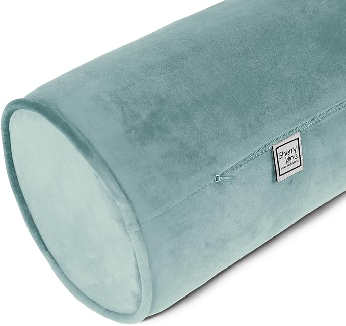 Sherry Kline Velvet Set of 2 Neck Bolster Pillow, Made with Plush Velvet, Cylinder Pillows, for Couch & Bed, Decorative Round Throw Pillow, Back & Neck Support (Set of 2, Sage)