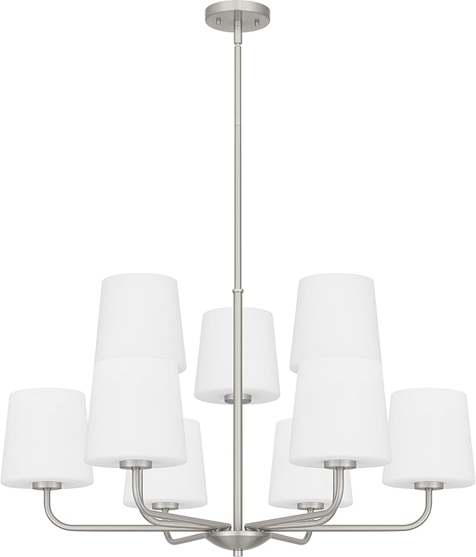 Quoizel Gallagher 2-Tier Chandelier, 32 Inch 9-Light Brushed Nickel Hanging Ceiling Light Fixture, Max Adjustable Height 57", Modern Industrial Design for Dining, Living Room, Kitchen or Office