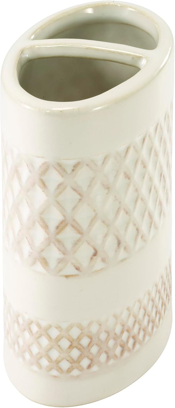 Nicole Miller – Toothbrush Holder, Glossy Embossed Trellis Ceramic with Reactive Glaze Detail, Classic Home Decor – Perfect for Organizing Bathroom Essentials (Lyra)