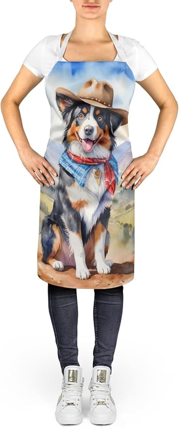 Caroline's Treasures Australian Shepherd Cowboy Welcome Apron Cooking Kitchen Server Baking Crafts Gardening for Adult Women Men, Unisex, Large, Multicolor