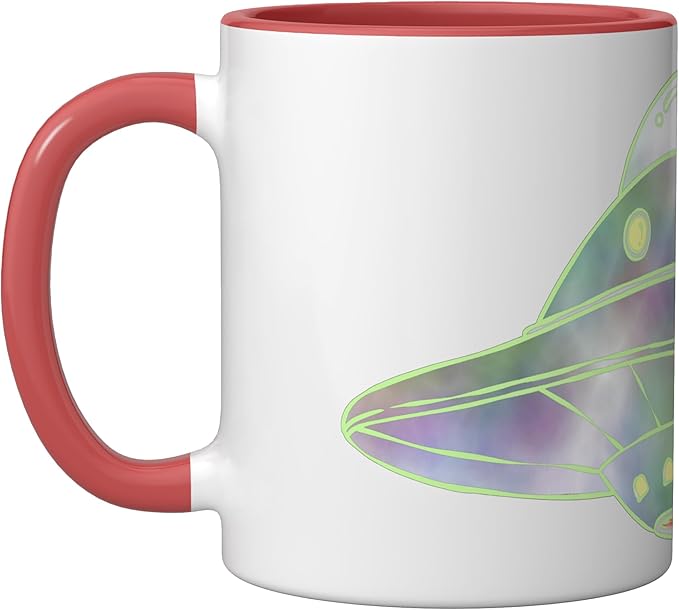 UFO UAP Flying Saucer Alien Spaceship Ceramic Mug, Red/White