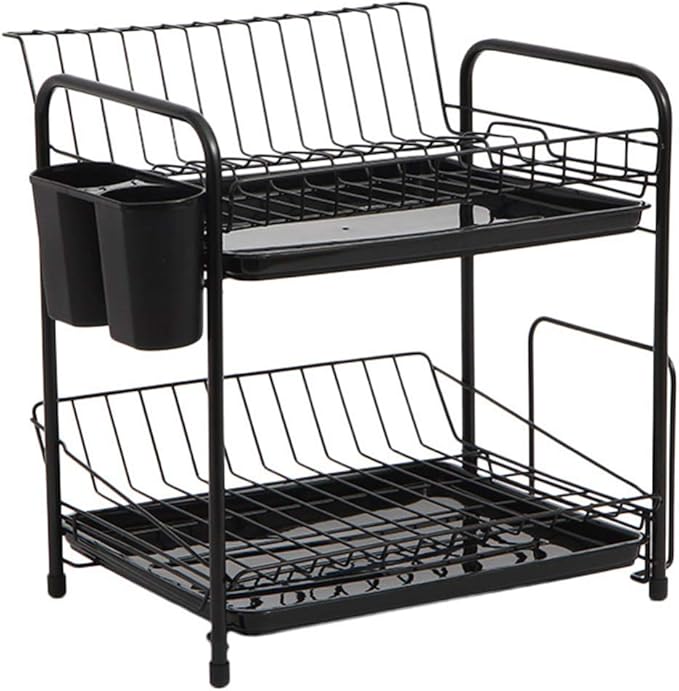 Double-Layer Kitchen Dish Storage Drain Rack Kitchen Supplies Storage Rack Storage Basket Free Perforated Dish Rack for Bathroom Kitchen Office Library