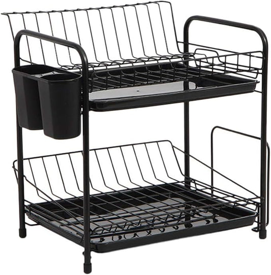 Double-Layer Kitchen Dish Storage Drain Rack Kitchen Supplies Storage Rack Storage Basket Free Perforated Dish Rack for Bathroom Kitchen Office Library