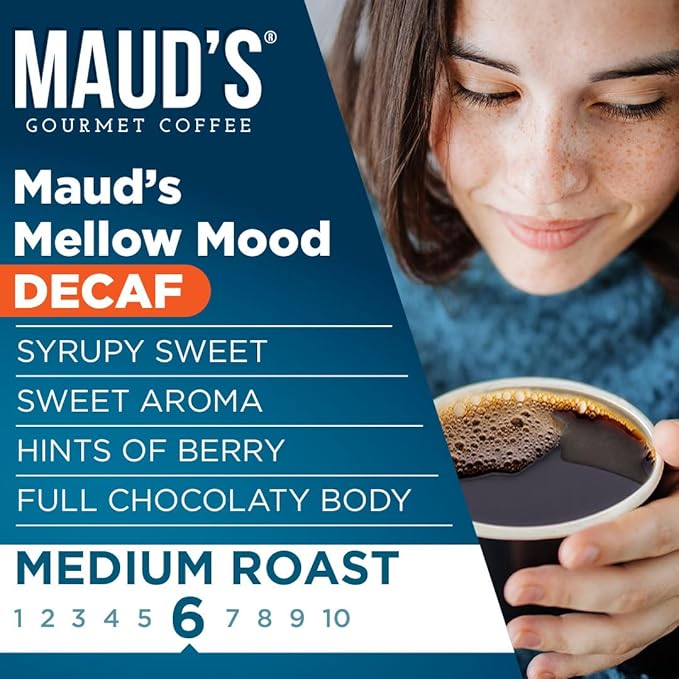 Maud's Decaf Medium Roast Coffee Pods, 18 ct, Decaffeinated Coffee in Single Serve Pods – 100% Arabica Coffee, Compatible with Keurig K Cups Maker