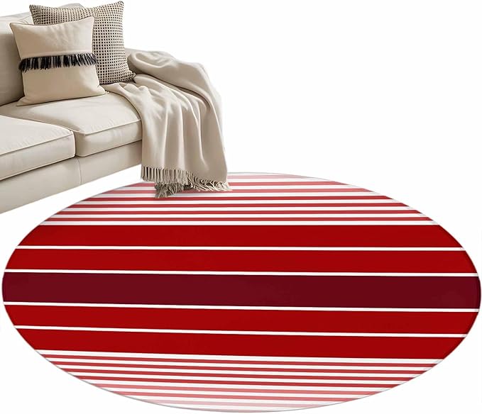 Washable Round Area Rug Abstract Gradient Red White Stripes Circle Rugs Floor Carpet for Living Room Bedroom, Ombre Modern Art Soft Non Slip Round Rug 4ft