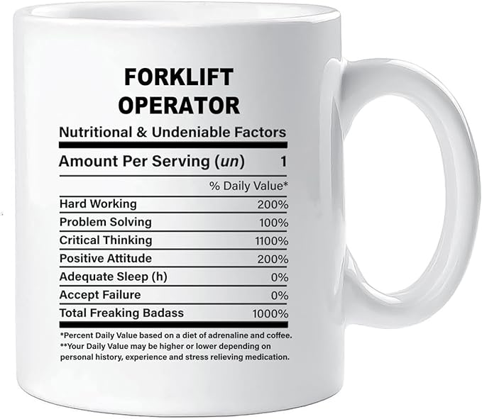Funny Gift for Forklift Operator, Forklift Operator Nutrition Mug, Best Forklift Operator Gift Ideas, Graduation, Funny Forklift Operator Birthday Mug