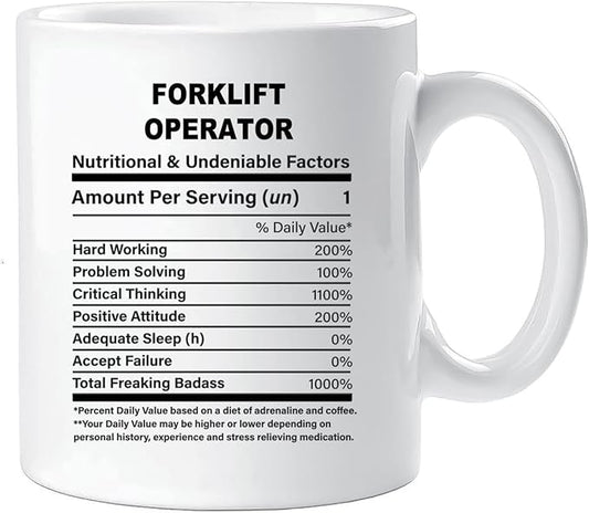 Funny Gift for Forklift Operator, Forklift Operator Nutrition Mug, Best Forklift Operator Gift Ideas, Graduation, Funny Forklift Operator Birthday Mug