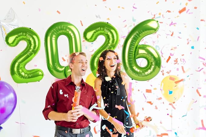 2026 Balloon Numbers - 40 Inch Light Green New Years Eve Party Supplies 2026, Nye Decor Party Decorations Happy New Year, New Years Eve Foil Party Balloons, Graduation Party Decorations
