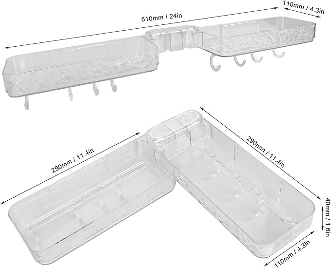 Asixxsix Kitchen Sink Organizer, No Drilling Self Adhesive Foldable Plastic Sponge Holder For Bathroom Shower Shelf With Corner Mounting Design For Kitchen Bathroom (Transparent)