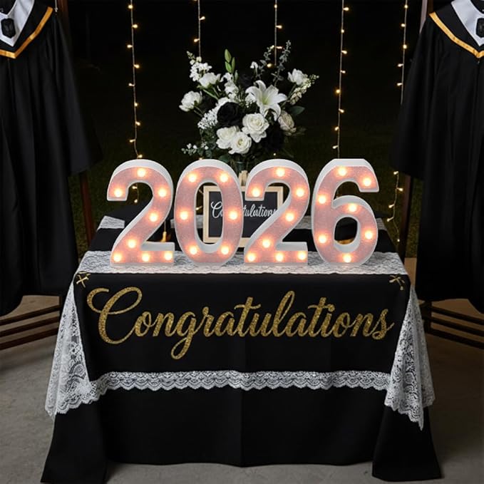 Pink 2026 LED Marquee Numbers, LED Marquee Letter Lights New Year Decor, Grad 2026 Sign Light up Letters for Graduation Decorations, Class of 2026 Light Up Numbers for Home College Graduation Party