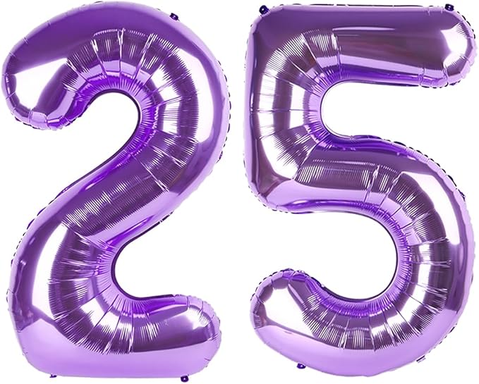 Number 25 Balloons, Purple 52 Balloon Numbers 40 Inch for Women Men, Birthday Decorations for 25th Photo Prop, Big Events, School Class Party