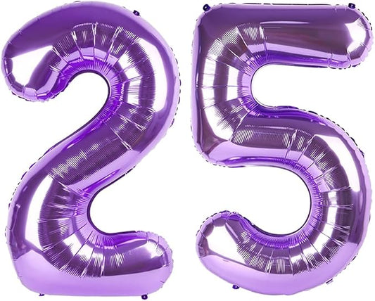 Number 25 Balloons, Purple 52 Balloon Numbers 40 Inch for Women Men, Birthday Decorations for 25th Photo Prop, Big Events, School Class Party