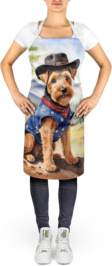 Caroline's Treasures Welsh Terrier Cowboy Welcome Apron Cooking Kitchen Server Baking Crafts Gardening for Adult Women Men, Unisex, Large, Multicolor