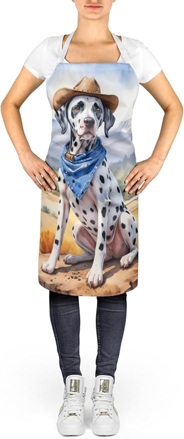 Caroline's Treasures Dalmatian Cowboy Welcome Apron Cooking Kitchen Server Baking Crafts Gardening for Adult Women Men, Unisex, Large, Multicolor