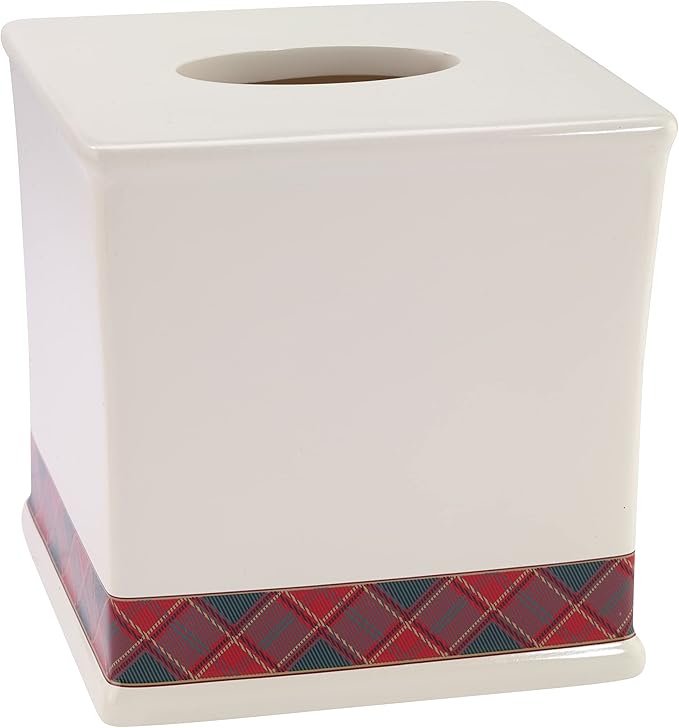 Spode - Tissue Box Cover, Resin Bathroom Accessories, Holiday Bathroom Decor (Spode Christmas Tree Tartan Collection)