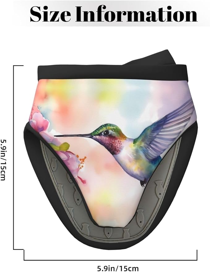 1 Pcs Mini Silicone Oven Mitts Cute Hummingbirds Heat Resistant Grill Gloves with Hanging Loop, Spring Pink Floral Short Kitchen Mittens for Cooking Baking BBQ