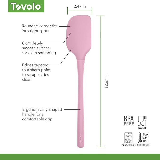 Tovolo Silicone Spatula for Cooking Baking Mixing Scraping Bowls Heavy Duty Dishwasher Safe Large Long Handle BPA Free One Piece Silicone Spatula Kitchen Utensil Heat Resistant, Pink Sorbet