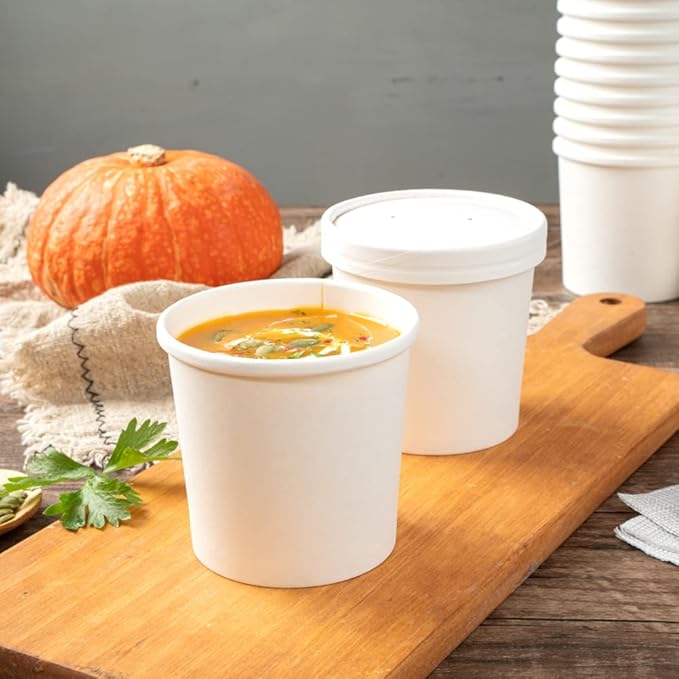 Restaurantware-Bio Tek 12 Ounce Disposable Soup Cups, 200 Microwavable Paper Soup Cups - Vented Lids Sold Separately, Hot And Cold Foods, White Paper To Go Containers, For Desserts Or Treats