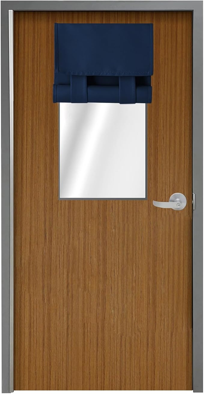 WdFour Classroom Door Window Cover,Blackout Shades for Classroom Windows and Doors，Privacy,Room Darkening Design Blocks Views, Classroom Window Cover Lockdown.12W x 30L Inches, 1 Panel, Navy Blue.