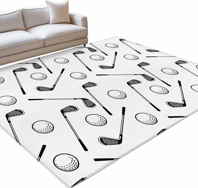 Area Rug 8x10ft, Golf Club Ball Seamless Pattern Washable Rugs for Living Room Bedroom, Modern Minimalist Art Soft Non-Slip Area Rugs Rectangle Floor Carpet for Dining Room
