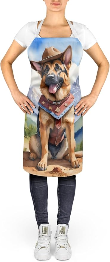 Caroline's Treasures German Shepherd Cowboy Welcome Apron Cooking Kitchen Server Baking Crafts Gardening for Adult Women Men, Unisex, Large, Multicolor