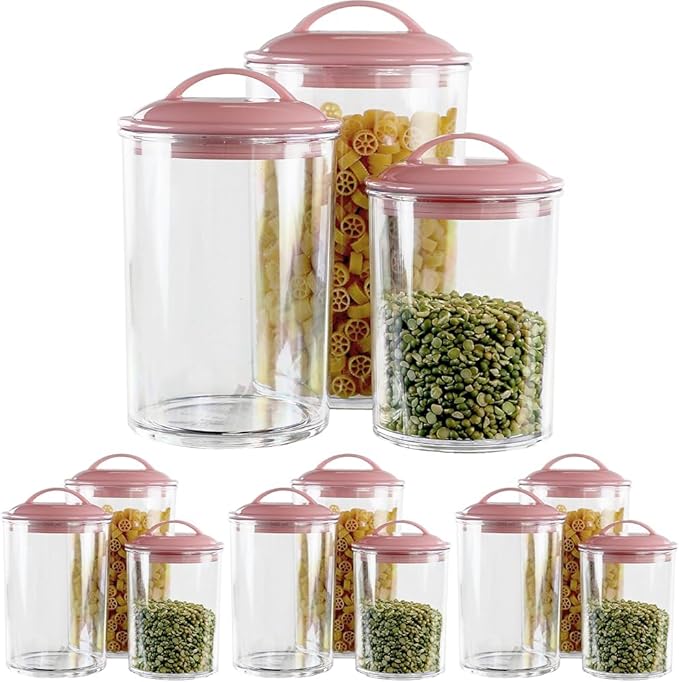 Reston Lloyd Food Storage Containers, BPA Free Airtight Canisters for Cereal, Pasta, Sugar, Coffee, Flour, Cookies, Loose Tea, for Kitchen Organization, Set of 3, Pink (Pack of 4)