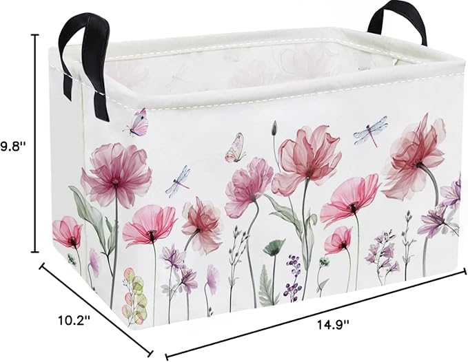 Essme Rectangular Flower Basket,Girls Baskets Empty with Handles,Cute Baskets for Kids Room Decor,Boys and Girls, Gift Basket,(Flowers)