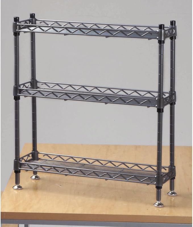 HUBERT Display Rack with 3 Shelves Merchandising Display Fixture Grey Steel - 18" L x 6" D x 18 1/2" H