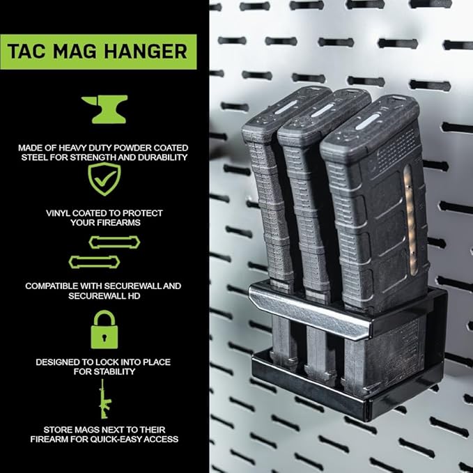 Lockdown Securewall MSR15 Magazine Rack with 3 Mag Capacity, Powder Coating, and Universal Fit for Organization, Gun Room, Storage