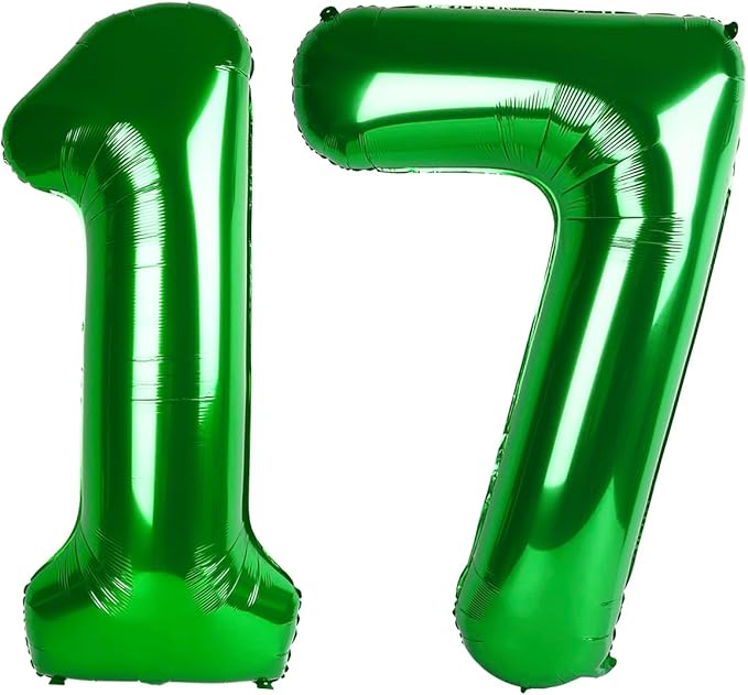 Balloon Numbers 40 Inch, 17 Balloons for Birthday Party, Dark Green Number Balloons for 17 71 Game Competition Wedding Anniversaries Party