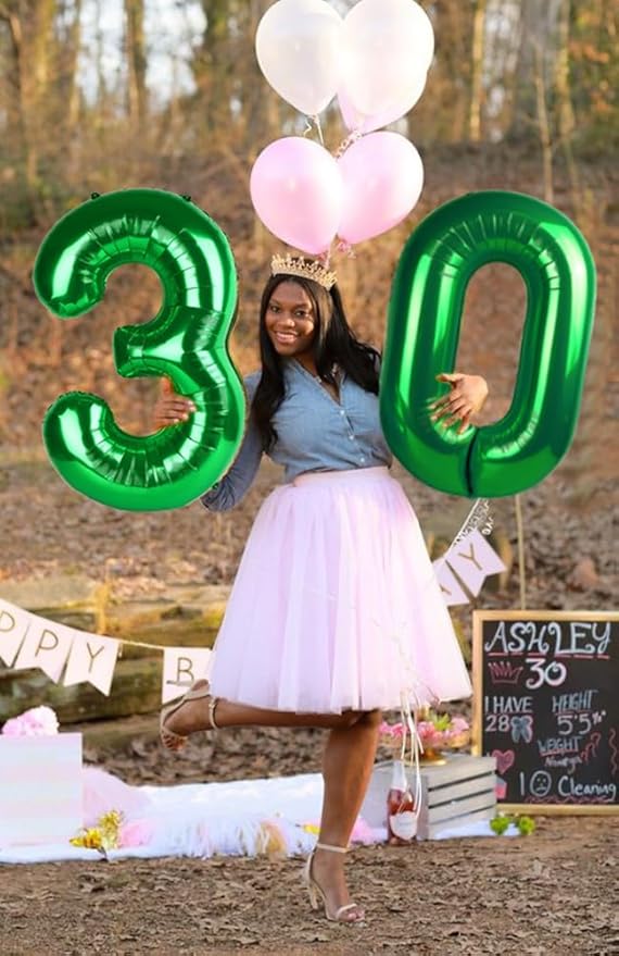 Dark Green Huge Number 30 Balloons, Big 40 Inch Numbers Balloon for 30th Birthday party Decoration Wedding Anniversaries Event Supplies for Parents
